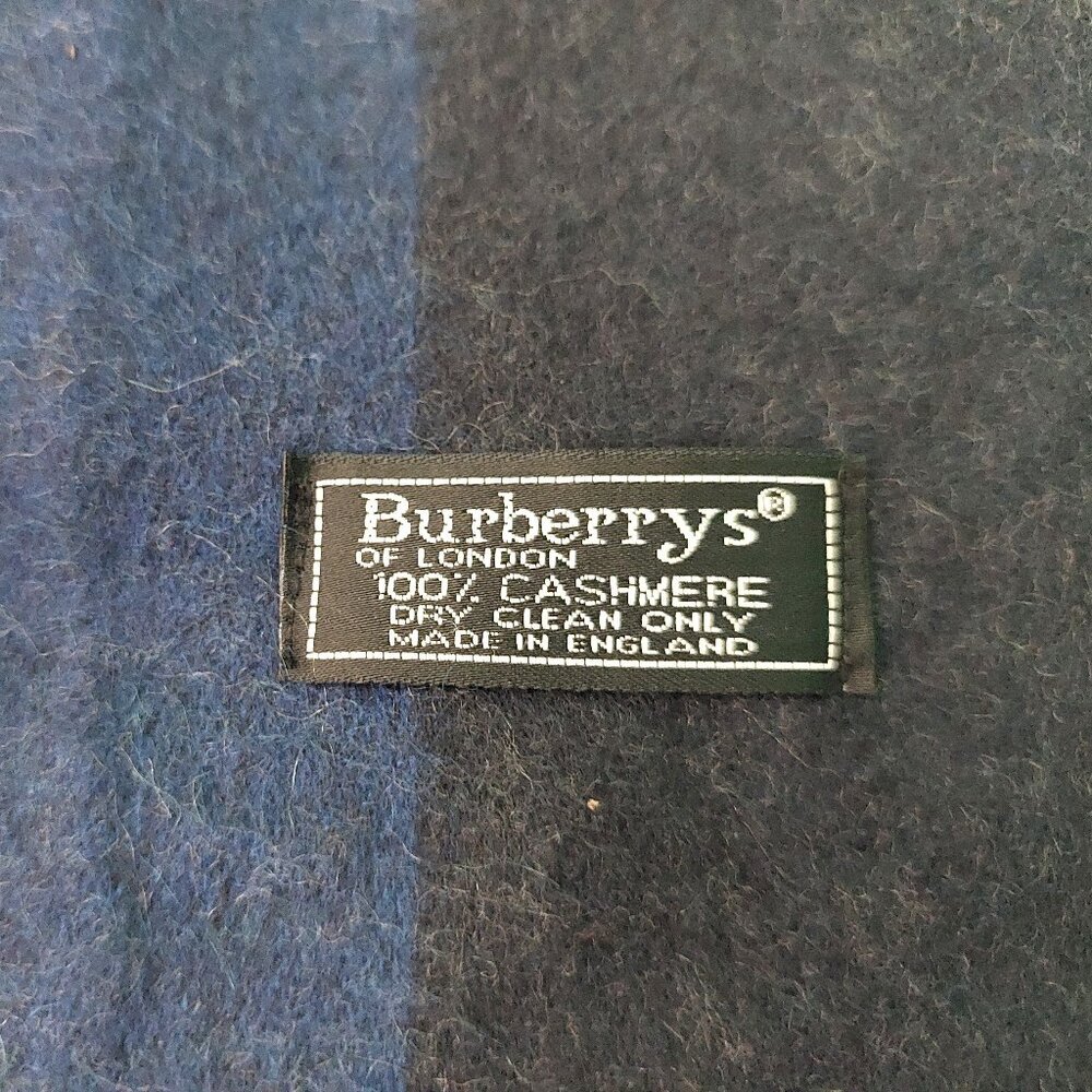 Burberry Blue & Gray Vertical Stripe Cashmere Fall Winter Outdoor Scarf Scarves - Picture 5 of 5